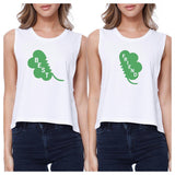 Best Friend Clover Womens White Crop Tee Cute BFF Shirt St Patricks