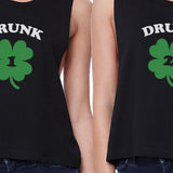 Drunk1 Drunk2 Womens Black Crop Top BFF Marching Shirts St Patricks