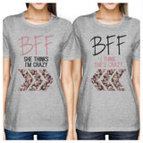 BFF Floral Crazy BFF Matching Shirts Womens Grey Graphic Cotton Tee