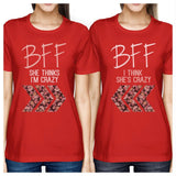 BFF Floral Crazy BFF Matching Shirts Womens Red Cute Gift For Girls
