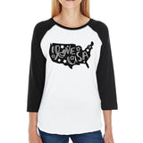 I Love USA Map Womens Cute Lettering Baseball Tee For 4th Of July