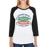 Superior Surfer Los Angeles Longboard Womens Black And White Baseball Shirt