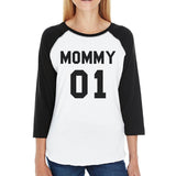 Daddy01 Mommy01 Kid01 Baby01 Pet01 Womens Black And White Baseball Shirt