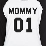 Daddy01 Mommy01 Kid01 Baby01 Pet01 Womens Black And White Baseball Shirt