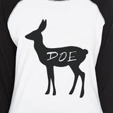 Buck Doe And Fawn Womens Black And White Baseball Shirt
