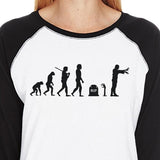 Zombie Evolution Womens Black And White Baseball Shirt