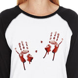 Bloody Handprints Womens Black And White Baseball Shirt