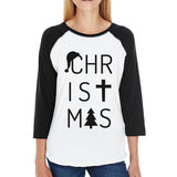 Christmas Letters Womens Black And White Baseball Shirt