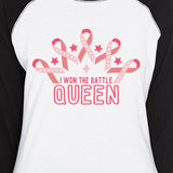 Won The Battle Queen Breast Cancer Awareness Womens Black And White BaseBall Shirt