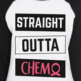 Straight Outta Chemo Breast Cancer Womens Black And White BaseBall Shirt