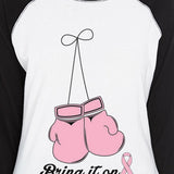 Bring It On Breast Cancer Awareness Boxing Womens Black And White BaseBall Shirt