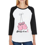 Bring It On Breast Cancer Awareness Boxing Womens Black And White BaseBall Shirt