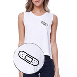 Bandage Pocket Print Crop Tee Sleeveless Shirt Junior Tank Top