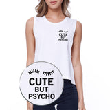Cute But Psycho Pocket Crop Tee Sleeveless Shirt Junior Tank Top