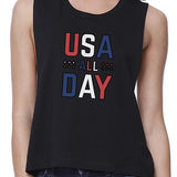 USA All Day Womens Black Crop Top Cute 4th of July Womens Crop Tee