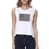 50 States Us Flag Womens White Crop Tee Funny 4th Of July Tank Top