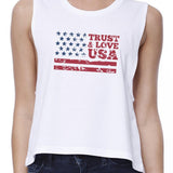 Trust Love USA Womens White Crop Top Round Neck Line Cotton Tanks