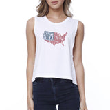 Happy Birthday USA Womens White Crop Top Cute 4th Of July Outfit