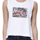 Aloha Womens White Lightweight Cropped Shirt For Summer Vacation