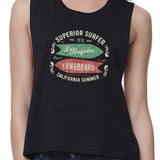 Superior Surfer Los Angeles Longboard Womens Black Crop Top