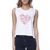 Pink Ribbon Heart Womens White Crop Top