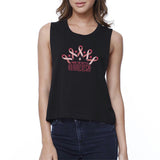 Won The Battle Queen Breast Cancer Awareness Womens Black Crop Top