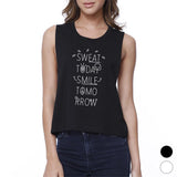 Sweat Smile Womens Funny Workout Muscle Tank Top Fitness Crop Top