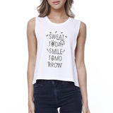 Sweat Smile Womens Funny Workout Muscle Tank Top Fitness Crop Top