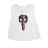 Vintage American Skull Womens Crop Tee Cute 4th of July Outfits