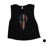 Vintage American Skull Womens Crop Tee Cute 4th of July Outfits