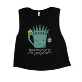 Cup Of Liber-Tea Womens Cute Graphic 4th of July Crop Tee For Gym