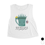 Cup Of Liber-Tea Womens Cute Graphic 4th of July Crop Tee For Gym