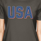 USA With Stars Womens Dark Grey Crewneck Tee Shirt For 4th Of July