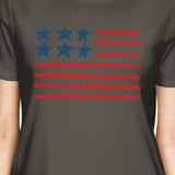 USA Flag Womens Gray Crewneck Graphic Tee Unique 4th Of July Shirt