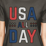 USA All Day Womens Dark Grey Round Neck T-Shirt Patriotic Gift Idea