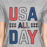 USA All Day Womens Grey Tee Funny Graphic T-Shirt For 4th Of July