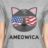 Ameowica Womens Graphic Tee Cute Cat Design Tee For 4th Of July