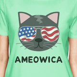 Ameowica Womens Mint Graphic Cotton T-Shirt Cute Cat Lover Tee