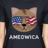Ameowica Womens Navy Short Sleeve Tee Cute 4th Of July T-Shirt Idea