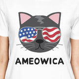 Ameowica Womens White Cat Design Tee Unique Design T-Shirt For Her