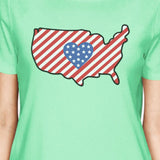 USA Map American Flag Womens Mint Crewneck T-Shirt For 4th Of July