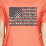 50 States American Flag Shirt Womens Peach Cotton Graphic Tee