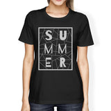 Summer Geometric Lettering Womens Black Tshirt Cotton Trendy Design