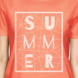 Summer Geometric Lettering Womens Peach Tshirt Cotton Trendy Design