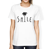 Smile Palm Tree Womens White Round Neck Short Sleeve T-Shirt Gifts