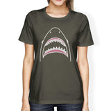 Shark Womens Dark Grey Short Sleeve Tee Shirt Ring Spun Cotton Tee