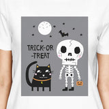 Trick-Or-Treat Skeleton Black Cat Womens White Shirt
