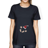 Baby Santa Foot And Handprints Womens Navy Shirt