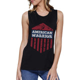 American Warrior Black Crewneck Cotton Graphic Muscle Tee For Women