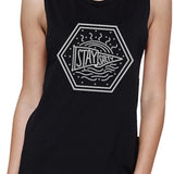 Stay Salty Womens Black Graphic Muscle Top Round Neck Graphic Tanks